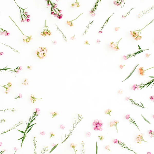 Rahmen mit rosa und beige Wildblumen — Stockfoto