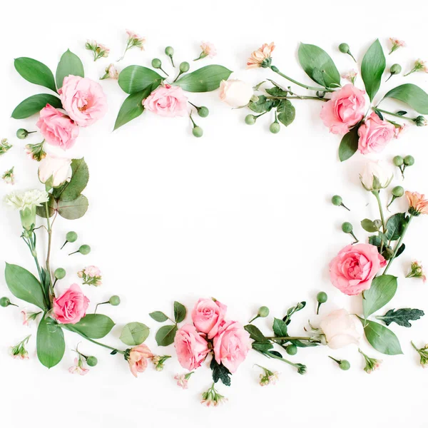 Ronde frame gemaakt van roze en beige rozen — Stockfoto