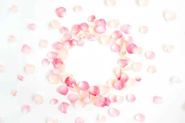 Frame made of pink roses petals