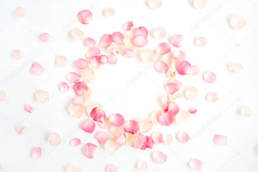 Frame made of pink roses petals