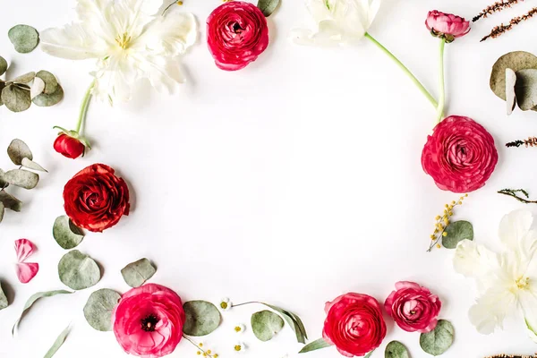 Floral frame of pink and red roses — Stock Photo, Image