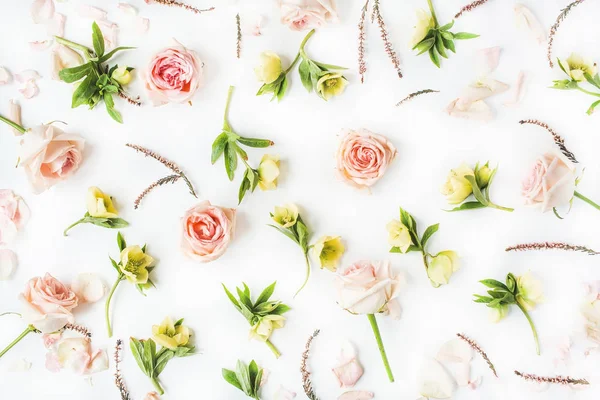 Rózsaszín rózsák, ágak, levelek — Stock Fotó