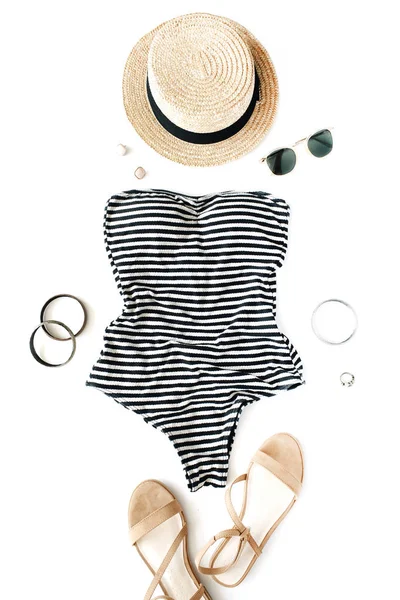 Feminine swimsuit beach accessories — Stock Photo, Image