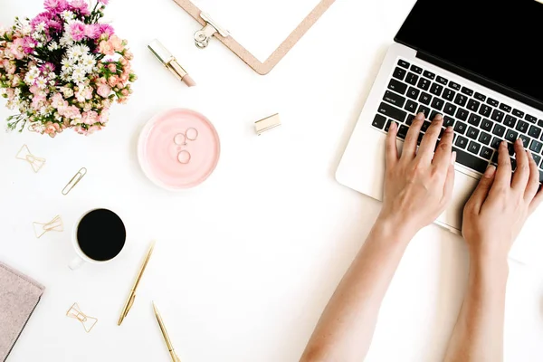 Workspace with hands typing — Stock Photo, Image