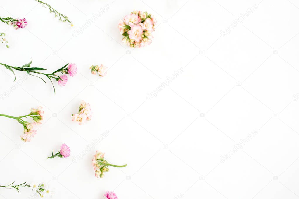 Floral background with pink and beige wildflowers