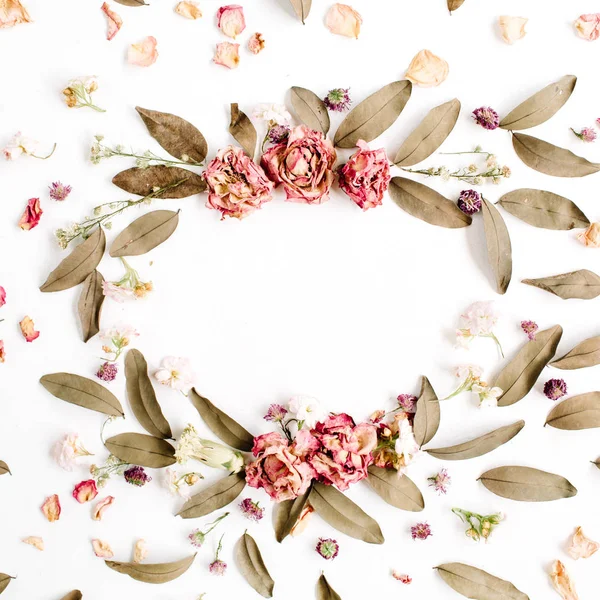Round frame wreath pattern with roses — Stock Photo, Image