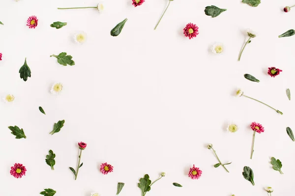 Frame wreath with red and white wildflowers — Stock Photo, Image