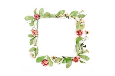 Çiçek tomurcukları Güllü çerçeve çelenk desen pembe