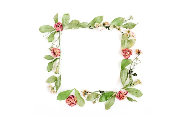 Ronde frame krans patroon met rozen, roze bloemknoppen — Stockfoto