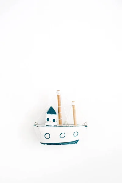 Wooden handmade toy boat — Stock Photo, Image