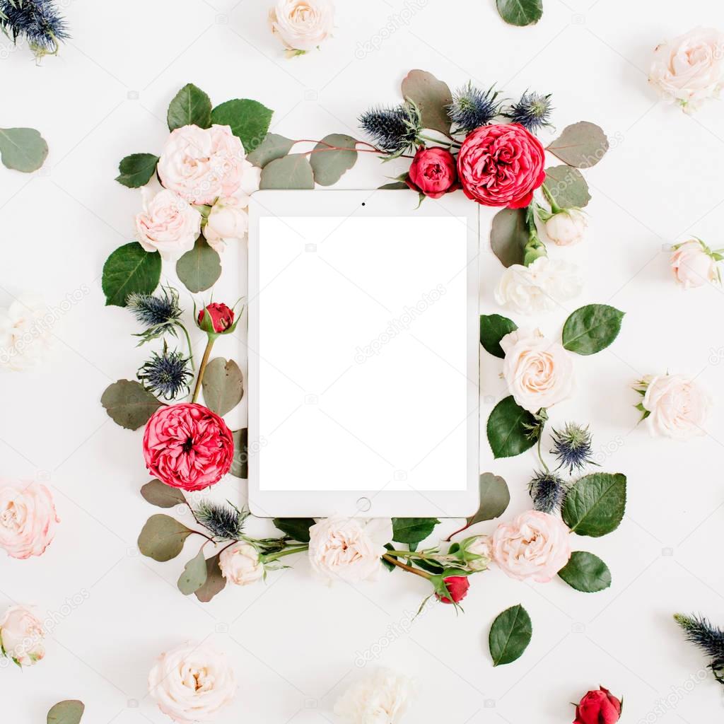floral frame with tablet