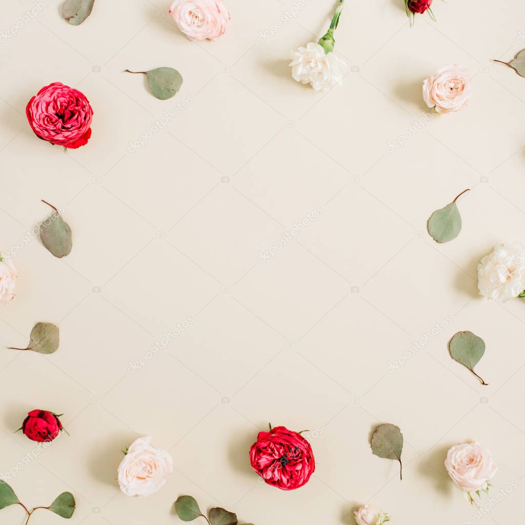 beige and red roses pattern