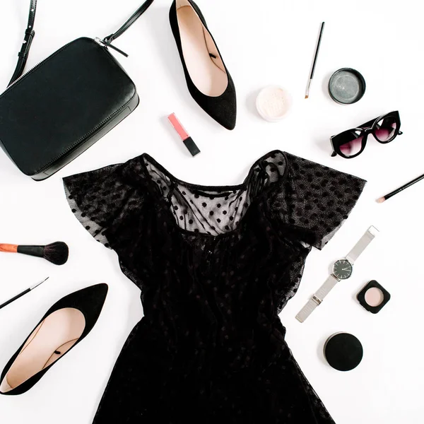 Trendy módní černé stylizované oblečení žena — Stock fotografie