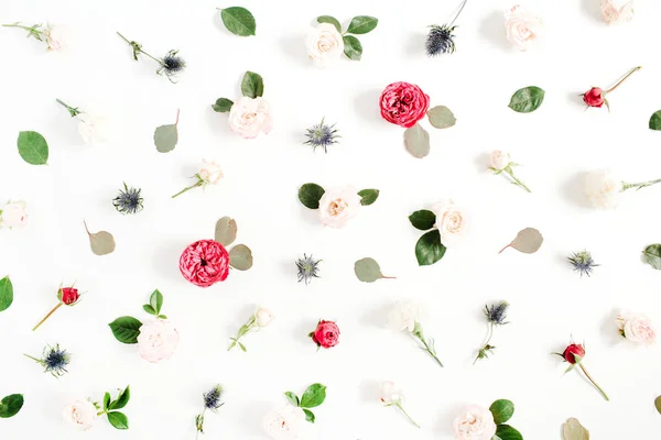 Patrón floral hecho de rosas rojas y beige —  Fotos de Stock