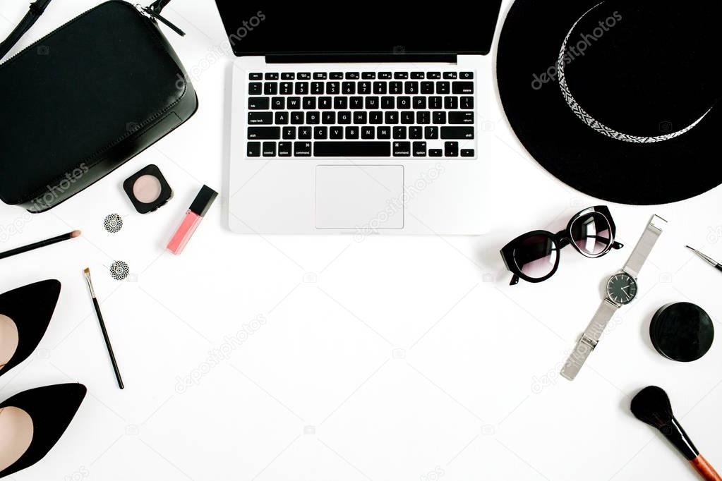 Fashion blogger office desk with laptop