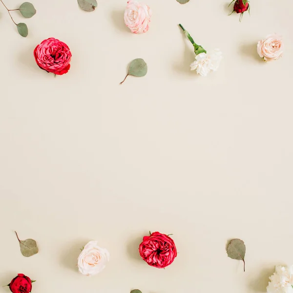 Patrón de flores de rosas beige y rojo —  Fotos de Stock