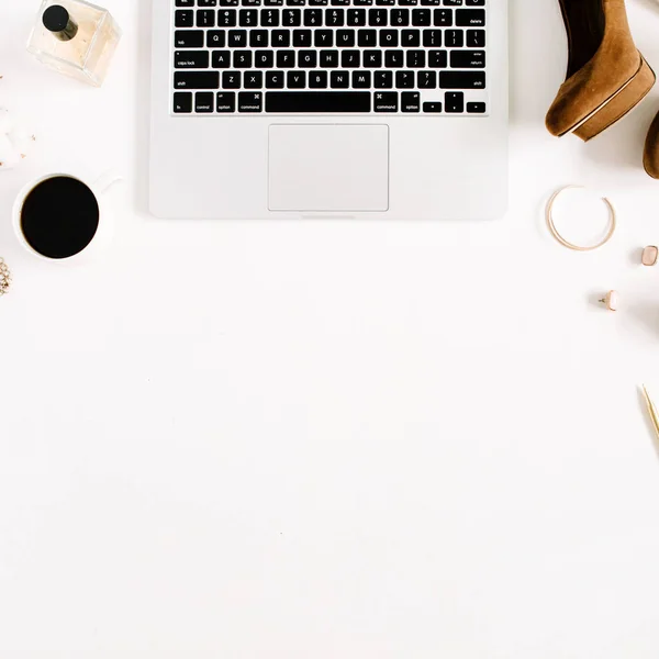 Gold style desk with female accessories — Stock Photo, Image