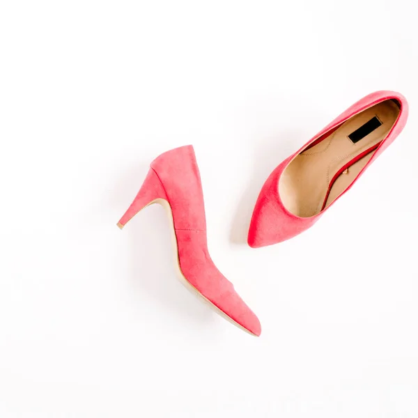 Red female shoes on white background — Stock Photo, Image