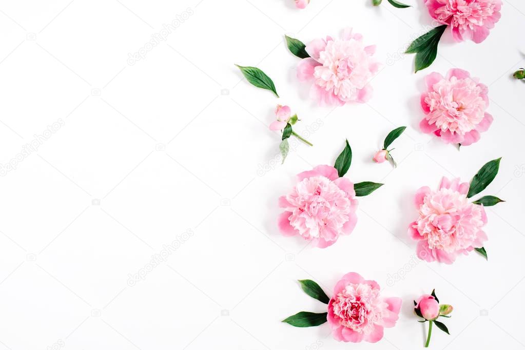 Floral pattern of pink peony flowers