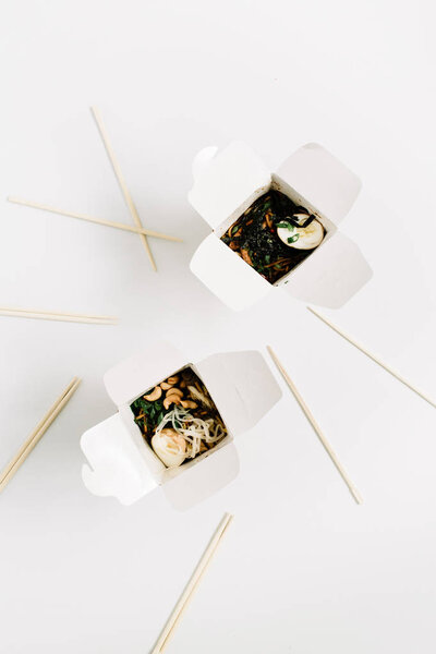 Noodles in boxes and chopsticks