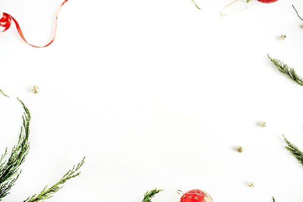 Marco Navidad Con Decoración Colorida Piso Laico Vista Superior Composición —  Fotos de Stock