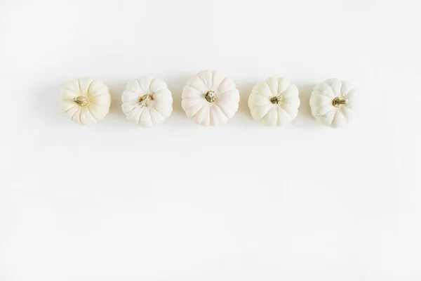 Calabazas Blancas Fondo Minimalista Otoño Piso Tendido Vista Superior — Foto de Stock