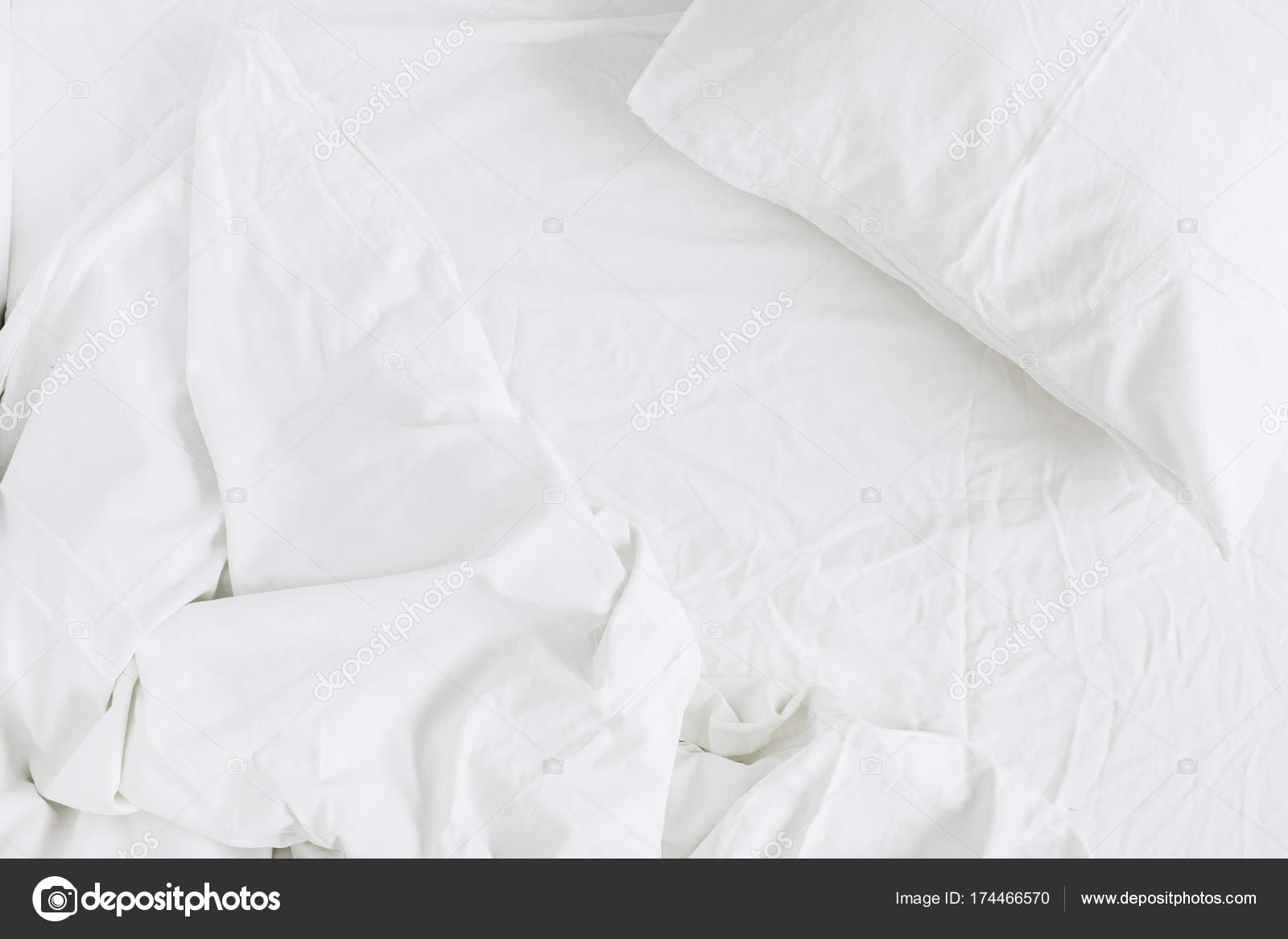 Flat Lay White Bed Pillows Blanket Sheet Top View Minimal Stock