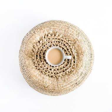 Kahve kupa hasır tepsi. Düz yatıyordu, en iyi görünümü.