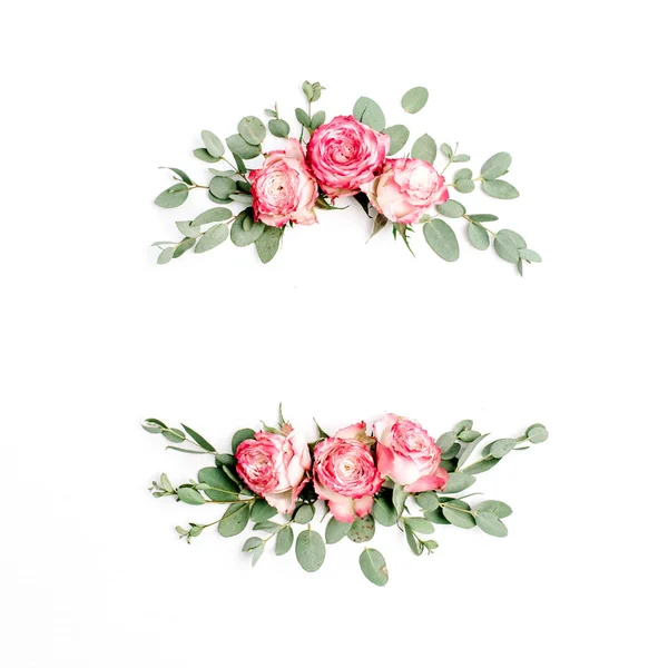 Floral Καρέ Στεφάνι Φτιαγμένο Από Κόκκινο Τριαντάφυλλο Μπουμπούκια Ανθέων Άσπρο — Φωτογραφία Αρχείου