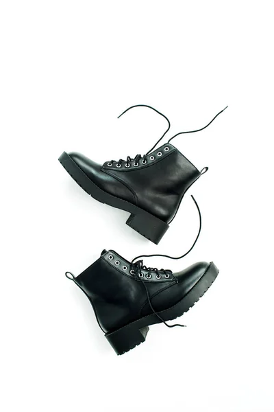 Femme Mode Plat Laïc Concept Vue Dessus Chaussures Noires Isolées — Photo