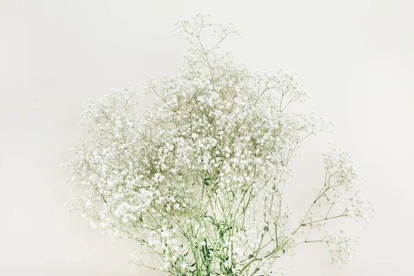 Witte Gypsophila Bloemboeket Witte Achtergrond Concept Minimale Vakantie — Stockfoto
