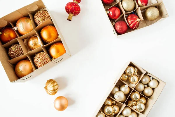 Composição Férias Natal Ano Novo Bolhas Natal Coloridas Bolas Fundo — Fotografia de Stock