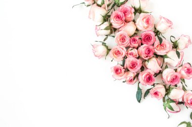 Düz gül tomurcukları vardı. Üst görünüm en küçük çiçek bileşimi.