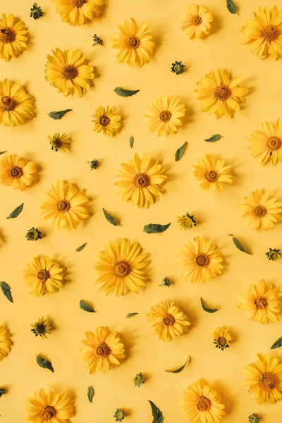 Žlutém Pozadí Ležel Žlutý Oblázkový Vzor Květinových Poupat Květinová Textura — Stock fotografie