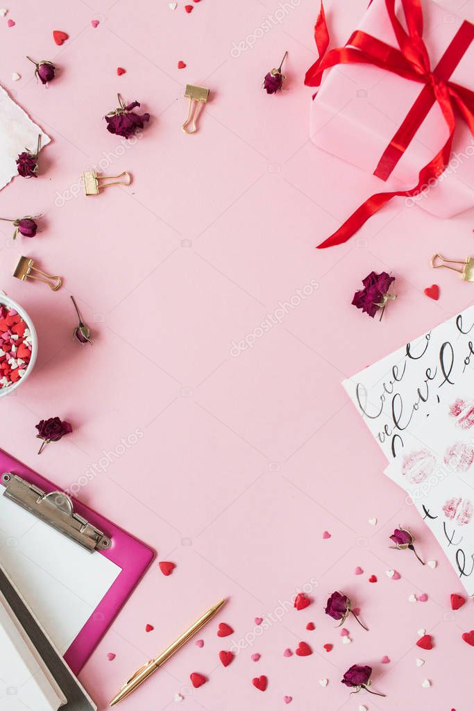 Composizione San Valentino Cornice Spazio Copia Vuota Sfondo Rosa