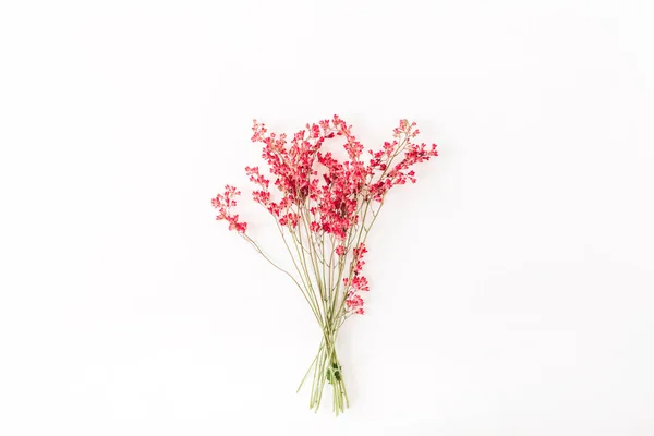 Барвистий Червоний Букет Диких Квітів Білому Тлі Мінімальна Квіткова Концепція — стокове фото