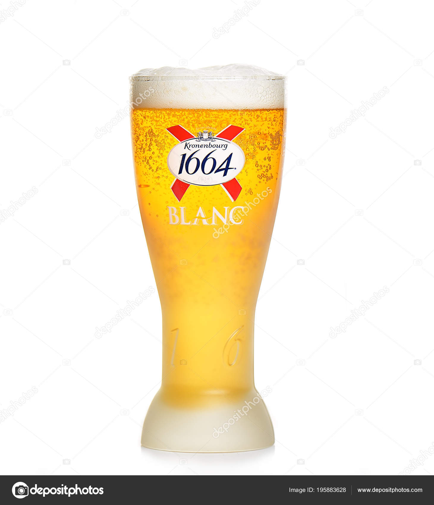 Glass Original Kronenbourg 1664 Beer White Background — Stock Photo