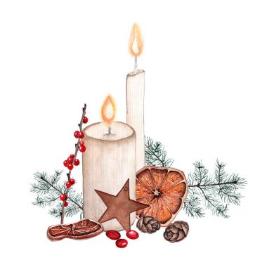 Sulu Boya Noel kompozisyon.