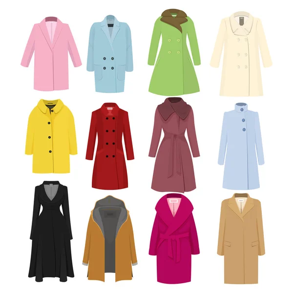 Sonbahar Kış modelleri kadın ceket kümesi. Vektör çizim — Stok Vektör