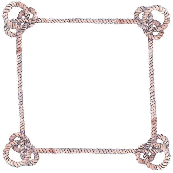 Dekorativer Rahmen mit Seeknoten aus Seil. Meeresthema. — Stockfoto