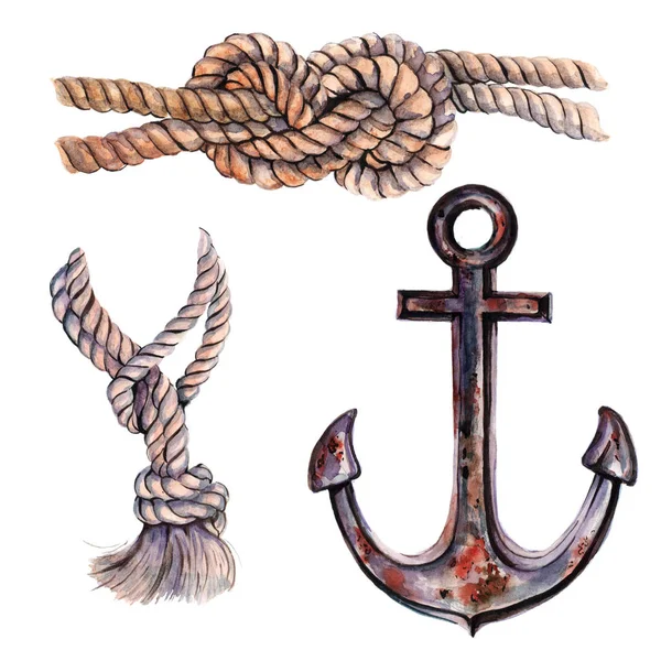 Conjunto de elementos marinhos para o seu design a partir dos nós âncora, volante e mar . — Fotografia de Stock