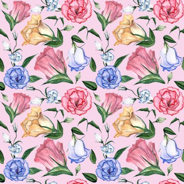 Sulu Boya Dikişsiz çiçek desenli.