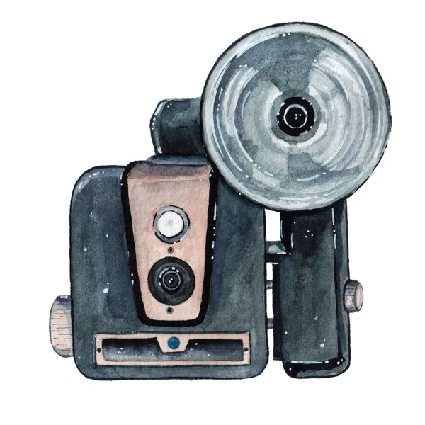 Vintage retro fotoaparát, akvarel. Ideální pro fotografie loga — Stock fotografie