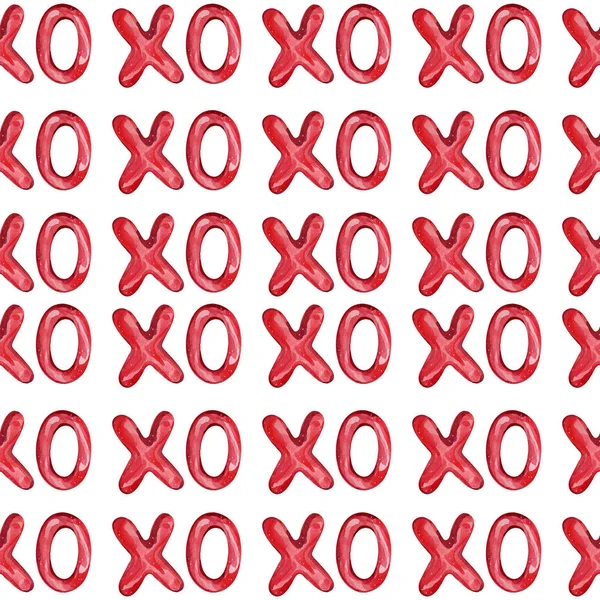 水彩シームレスパターンxoxo赤の色のレタリングキス — ストック写真