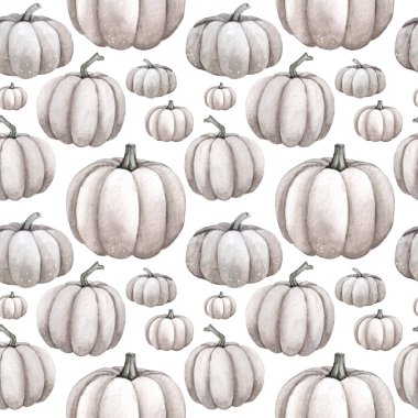 Kış süslemeleri için suluboya kusursuz beyaz balkabağı deseni