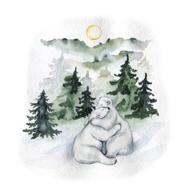 Kuzeyde tatlı beyaz kutup ayıları suluboya