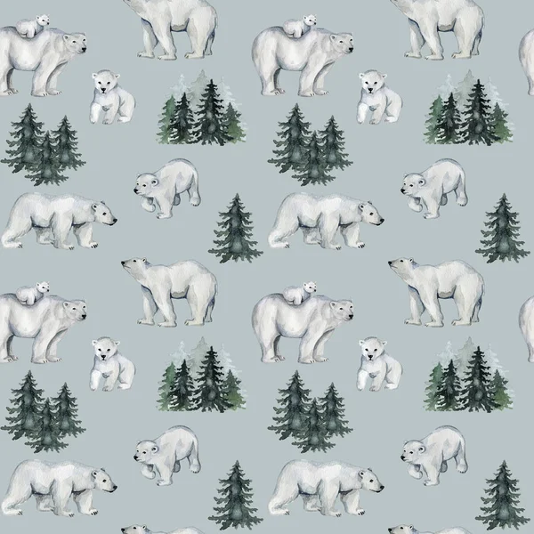 Beyaz kutup ayılarıyla suluboya kusursuz desen