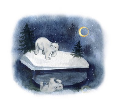Kuzeyde tatlı beyaz kutup ayıları suluboya