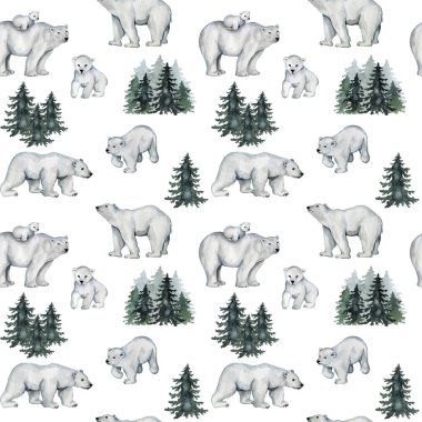 Beyaz kutup ayılarıyla suluboya kusursuz desen