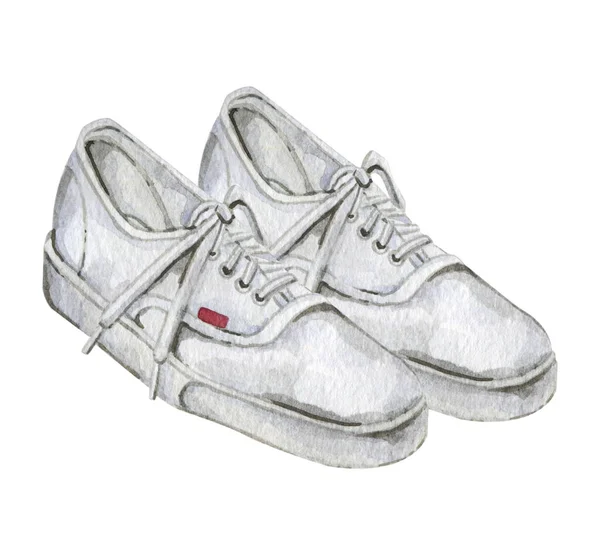 Ilustración de acuarela de zapatillas blancas zapatos — Foto de Stock